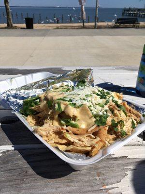Chicken nachos with a Potomac view