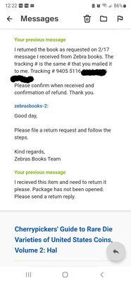 Notification to Zebra Books