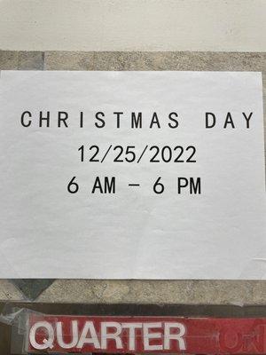 merry Christmas & U.
6AM-6PM. thank u.