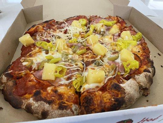 Hawaiian with pepperoncini and giardiniera