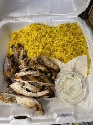 Chicken platter with rice. Chicken was really dry