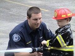 A real fire hose to spray with a real fireman!