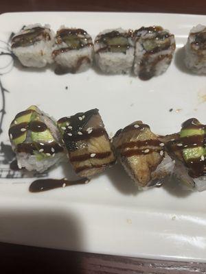 Eel cucumber roll and dragon roll