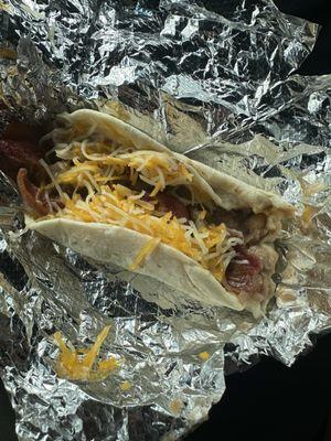 Bean, cheese, and bacon taco