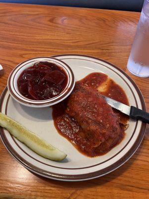 Cabbage roll and beets.