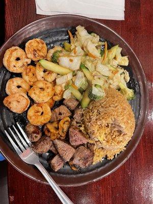 Steak and shrimp with fried rice
