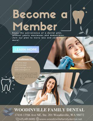 No insurance? No problem! We offer an in-office dental plan to help keep treatment affordable.