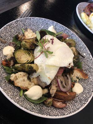 Biscuit breakfast with over easy eggs yummy tons of veggies!