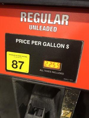 False advertisement! The sign says $2.15 and they charge $2.25 at the pump! Avoid this place!!!
