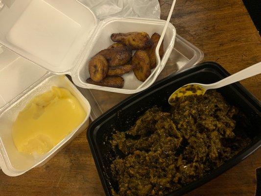Fufu, Egusi (Vegetarian) and Plantains