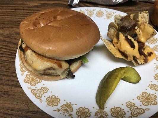 This is a grilled chicken sandwich! It was really yummy. The Red Angus is in the parking lot just south of Lakeside Meats.