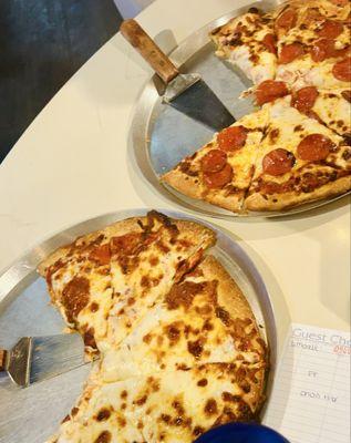 Lg Cheese and Lg Pep. Ask for the pepperoni on the top!