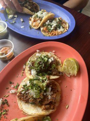 Chorizo tacos and bf got pollo and asada.