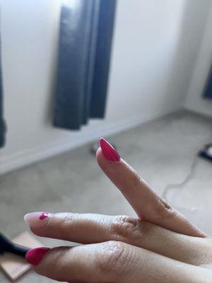 She used so much glue my nails look thick and lifted off my fingers