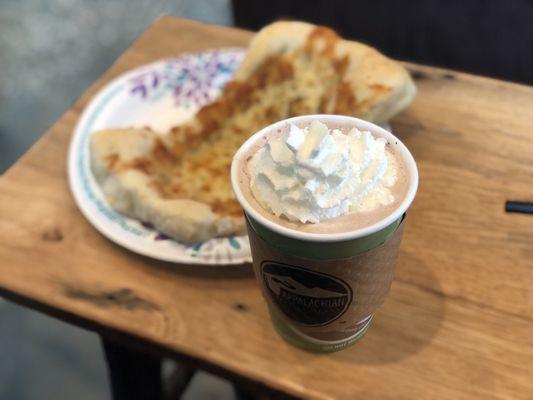 Hot chocolate and Rocky Mtn Bakery flatbread