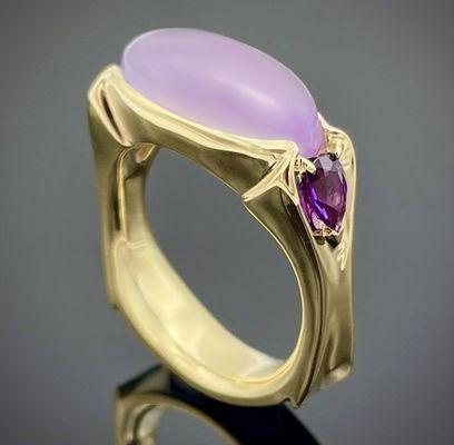 Handmade 18K Yellow Gold Holley Agate and Amethyst Ring