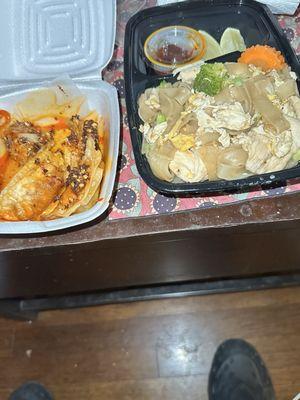 Chicken  Pad See You ( as in "I see you pigging out, soon ") and the spicy dumplings , extremely FRESH and FLAVORFUL,