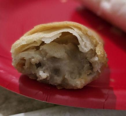 Inside of the steak and cheese eggroll.
