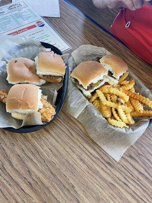 4 burgers, 1 tenderloin and fries