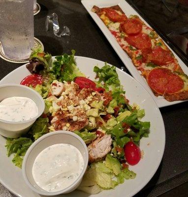 Grilled chicken salad flat bread pizza