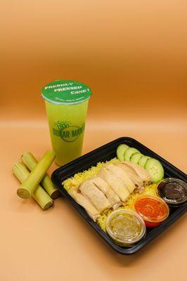 "GGG" combo
Hainan Chicken Rice & Any 12oz Sugar Cane
