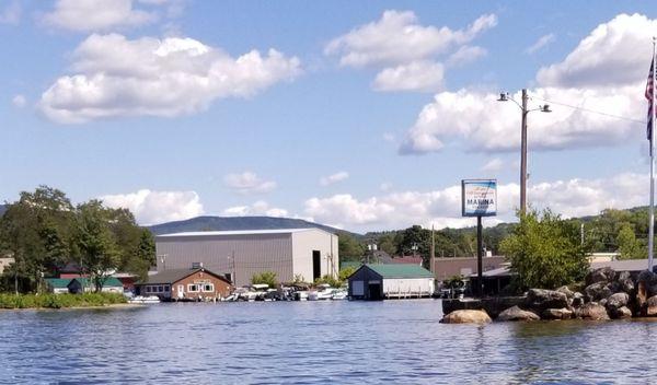 Enter the river from the lake at the marina sign