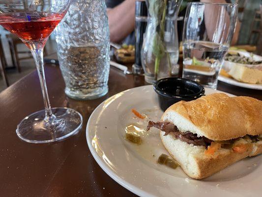 Their Bear sandwich (similar to Philly Cheesesteak). Delicious! With Sunset wine (local strawberry wine).