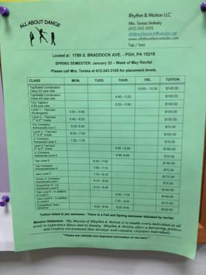 Tap and jazz schedule