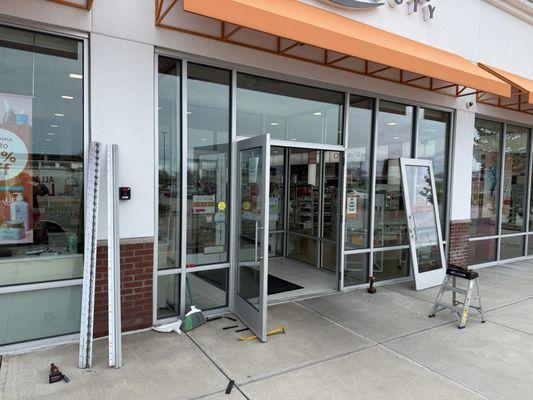 Front entry door continuous hinge replacement