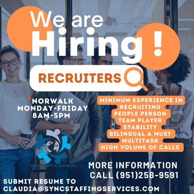 Join our team! Minimum experience required! If you have any questions, please give us a call (951)258-9591