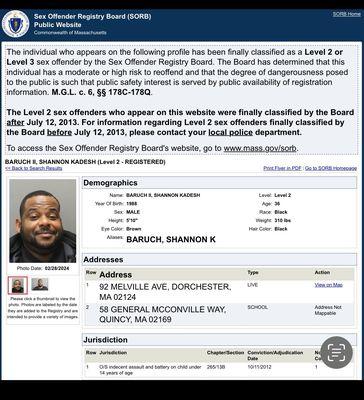 Level 3 Sex Offender Living at Rockland Recovery Sober house in Dorchester 92 Melville Avenue