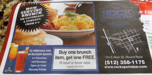 used this today...great free omelet while my wife enjoyed chicken fried chicken and waffles...can't beat that