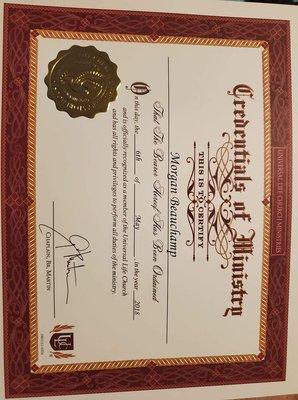 Morgan's Ordain Minister Services