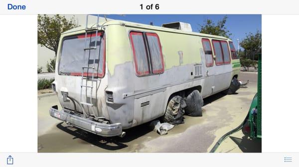 Before and after of dustless blast off removing paint from aluminum Motorhome in San Diego