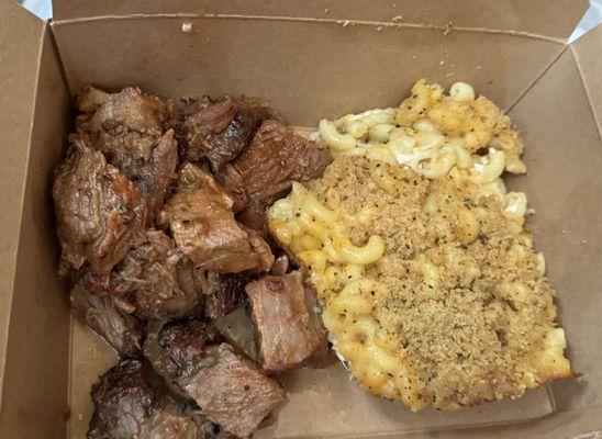 BBQ burnt ends and Mac and cheese