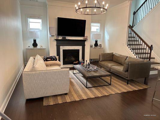 Spotless living room after a deep cleaning by BrightNest Services Serving Houston, Clear Lake & Friendswood.