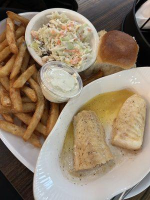 Baked fish with French fries