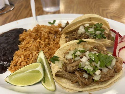 Carnitas and pollo tacos
