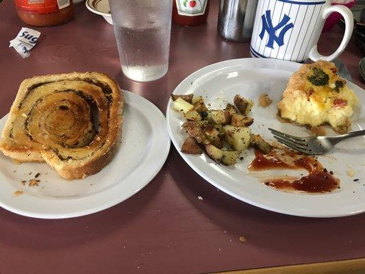 Homemade cinnamon toast and quiche