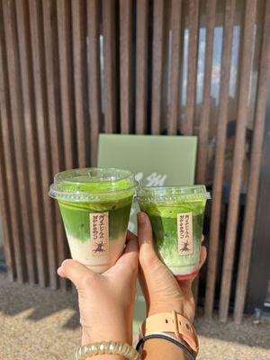 strawberry matcha and matcha with agave syrup