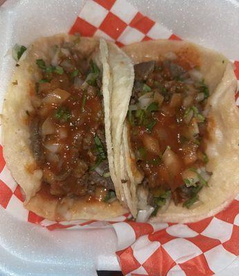 Carne Asada Tacos with extra hot sauce