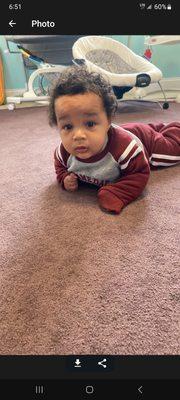 So they put my 4 month old son on a carpet doing tummy time with no mat or blanket down. Started to develop a rash. He was starvng there