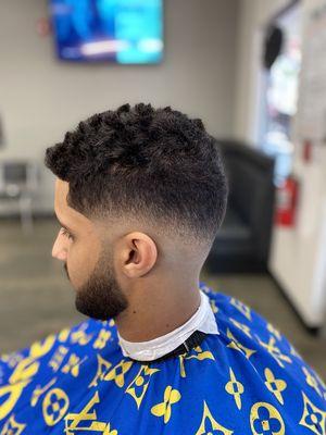Low fade, beard shape