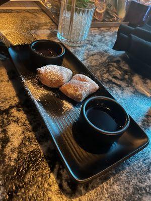 Beignets! The raspberry sauce is so good