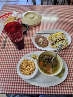 Mr. Poncho's Comida Corrida with Caldo de Res and Brisket Tacos.
