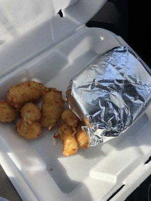 Jr Tray with small burger and what was supposed to be TWO orders of cheese bites, but wasn't.