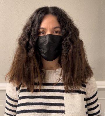 5-10mins haircut that I got for deva cut. My hair still wet here.