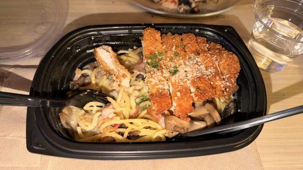 Chicken carbonara with mushrooms