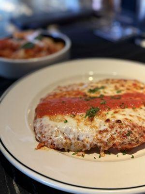 Chicken parm, dirty martini and dried chicken