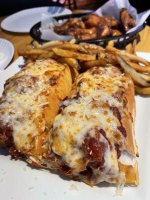 WOW BEST MEATBALL SUB AROUND!! handcrafted, huge. $14 for 6 in., $21 for 12". Best around here! Great smoked wings too $10.